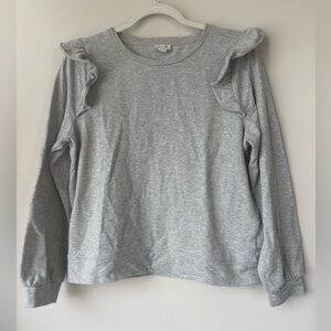 J. Crew Factory Glitter Ruffle Shoulder Pullover Sweatshirt - Size Med